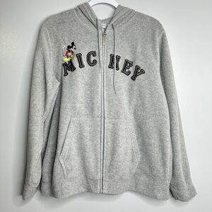 Disney Women’s Size L Embroidered Mickey Mouse Athletics Fleece Hooded Gray